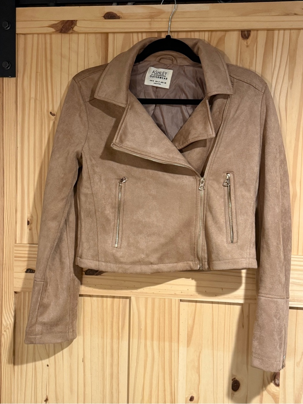 Ashley By 26 International Taupe Suede Moto Jacket Size S